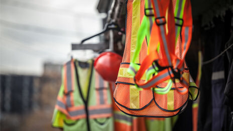 Safety vest hang at construction site